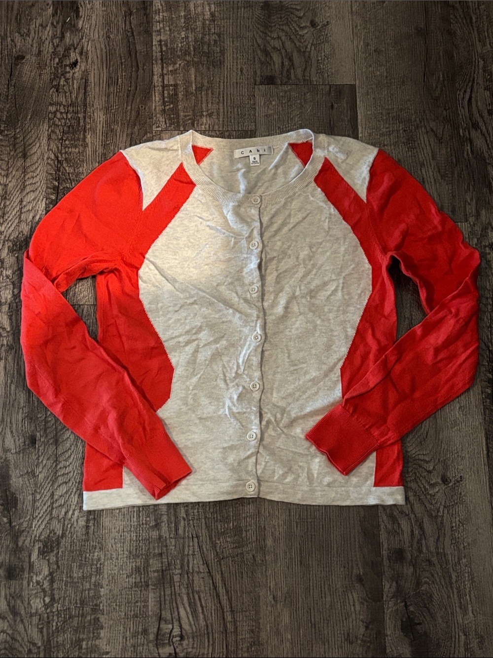 Cabi Button-Down Cardigan - Red and Cream Colorblock - Size Small